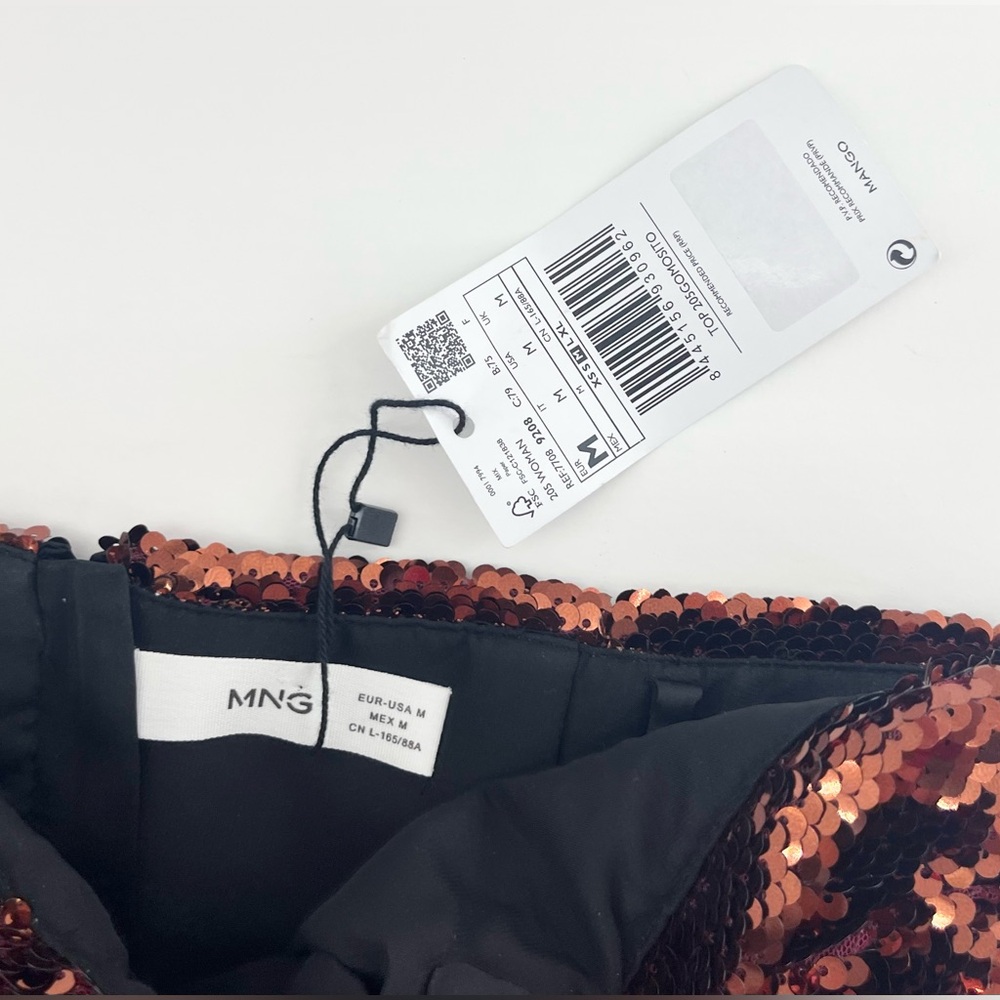 NWT MNG Brown Sequin Cropped Tube Top Medium - Picture 3 of 4